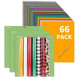 Films HTVRONT 66 Pack 12inx10in Heat Transfer Vinyl Bundle Iron On HTV Vinyl Sheets for TShirt with 3 Pack Standard Grip Cutting Mat