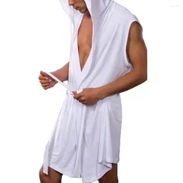 Home Clothing Men Summer Dress Bath Robe Sexy Pajamas Sleepwear Hombre Sleeveless Hooded Casual Kimono Bathrobe Nightgown A50