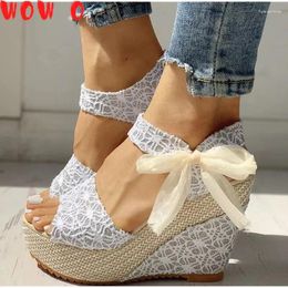 Sandals Lace Leisure Women Wedges Heeled Shoes 2024Summer Party Platform High Heels Woman