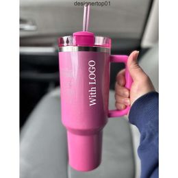 Stanleliness US stock Stabucks Winter PINK Black Chrome Mugs 11 Cosmo Tumblers Shimmery 40 oz 40oz Mugs Lid Straw Water Bottle Valentines Day Gift Pink Parade GG0 JALR