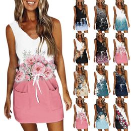 Casual Dresses Women's Summer Sundress Funny Printed Sleeveless Dress With Pockets Slim-Type Elegant Temperament Vestidos De Fiest