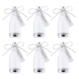 Vases 6pcs Candy Bottle Clear Jars Creative With Bow For Wedding Shower Party Birthday Favour Table Decorative ( Silver )