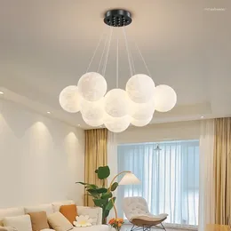 Chandeliers Modern 3D Moon LED Bedroom Living Room Dining Table Chandelier Minimalist Nordic Home Decoration Bubble Ball Lamps