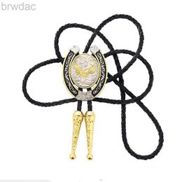 Bolo Ties Naturel Stone Gold U Shape Eagle Bolo Tie For Man Indian Cowboy Western Cowgirl Leather Rope Zinc Alloy Necktie 240407