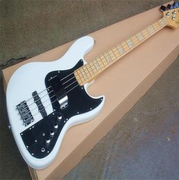 Whole Direct White 4 Strings Electric Bass Guitar with White Pearl InlayBig Black PickguardPickup covercan be customized9702689