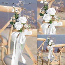 Decorative Flowers 2 PCS/SET Western Style Outdoor Wedding Chair Back Flower Banquet Decoration Rose Heart Leaf Simulation Bouquet Z-780