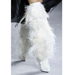 Boots Feather Women High Suede Cross bound Punch Shoe Party Heel Shoes Sexy Ostrich Feathers Over the Knee 2209016134398