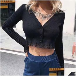 Womens Knits Tees Pink Black Green Women Cardigans Fashion Slim Ladies Knitted Sweater Crop Top Long Sleeve Buttons Drop Delivery Appa Dhpza