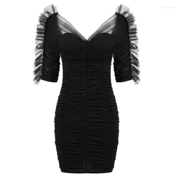 Party Dresses Elegant Women Dress Fashion Deep V-neck Backless Nice Mesh Club Sexy Female Vestidos