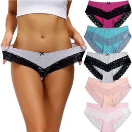 5pcsset cotton panties womens underwear set sexy lace cute bow Female Underpants Briefs Solid Colour Soft Lingerie SXXL design 240407