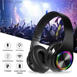 Cell Phone Earphones Wireless Bluetooth earphones with color light card inserted into games music sports support for mobile phones and computers Y240407