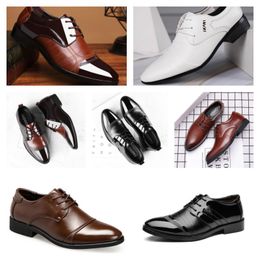 New Top Designer Multi style leather men's black white casual shoes, large-sized business dress pointed tie up wedding shoe