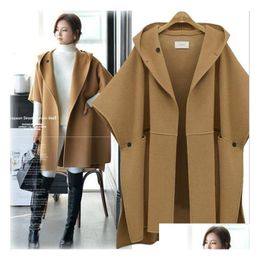 Women'S Trench Coats Women European Woollen Coat Hooded Batwing Sleeve Eatra Size Cape Loose 5Xl Drop Delivery Apparel Clothing Outerwe Dhrbc