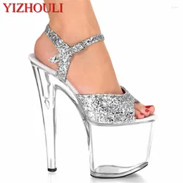 Sandals 20CM Platform Crystal Shoes 8 Inch High Heel Sexy Women Fashion Exotic Dancer Silver Party