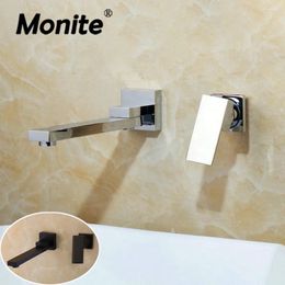 Bathroom Sink Faucets Monite Matte Black Bathtub Shower Faucet Wall Mounted Soild Brass Chrome Swivel Spout Mixer Tap 2 Pcs