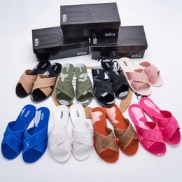melissa shoes Designer Sandals Luxury Women's Woody Flat Sandals Slide Letter loafers Slippers Women Pink Slippers Summer Beach Platform Canvas Herringbone