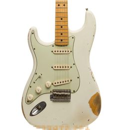 custom left hand electric guitar star guitarClassical white vinatge efect bodyyellow maple neckCream green pickguard9938050