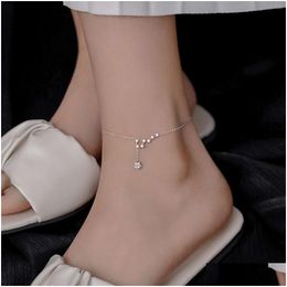 Anklets Romantyczny Sier Sies Siedem Gwiazdy Łańcuch z zieloną perłą Perl Easter Gift Drop dostawa biżuteria Dhyyz