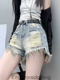 American style denim shorts for womens summer 2024 new niche design ins sweet and cool ripped wide leg pants A-line hot pants