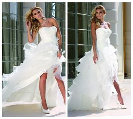 Cascading Ruffles High Low Wedding Dress 2019 Summer Strapless Organza Short Front Long Back Bridal Gowns Custom Size9902628