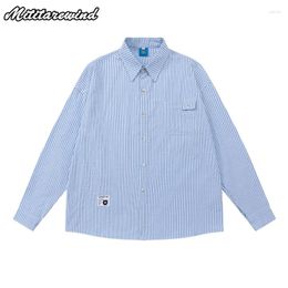 Men's Casual Shirts Japanese Style Spliced Colour Striped Long Sleeve For Men And Women Spring Autumn Tops Loose Couple Clothing
