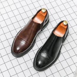 Casual Shoes 2024 Oxfords Men Black Fashion Slip On Work Carving Men's Formal Moccasins Business Italy Handmade Quality Loafers