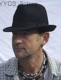 Wide Brim Hats Bucket Classic Sinatra Mens Black Wool Felt Trilby Fedoras Hat Short Dad - Size 58cm yq240407