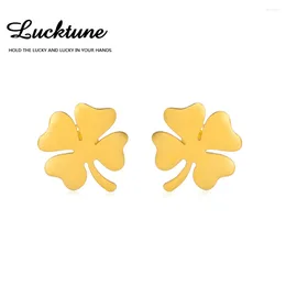 Stud Earrings Lucktune Lucky Clover Stainless Steel Gold Colour Heart Leaf For Women Trendy Korean Jewellery Wedding Gift