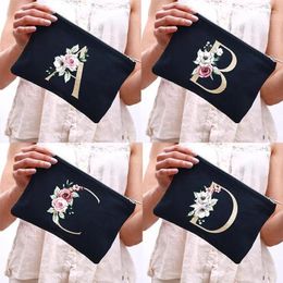 Storage Bags Trendy Letter Makeup For Ladies Floral Travel Cosmetic Organizer Canvas Purse Wedding Bride Gift Handbag Women Toilet