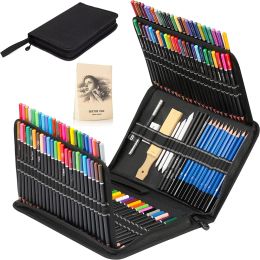 Sets 144 Pack Drawing Sketching Colouring Set,Include 120 Professional Soft Core Coloured Pencils,Sketch & Charcoal Pencils,Sketchbook