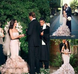 Dresses 2019 New Romantic Blush Pink Long Mermaid Wedding Dress Sweetheart Cascading Ruffles Backless Formal Bridal Gown Plus Size Custom