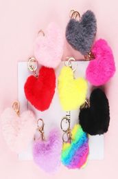 With Metal Circle Clip Heart Key Chain Holders Furry Heart Cute Stuffed Plush Car Accessories Bag Pendants Toys Rabbit Hair Ball G2537404