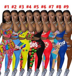 Women Tracksuits 2 Piece Set Fashion Print Sling Vest Pencil Pants Outfits Ladies New Casual T Shirt Trousers Jogging Suits Sportw4586128