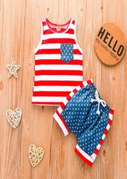 New Fashion Twopiece Baby Boy Clothes Infant Baby Kids 4thofJuly Stars Stripes Patriotic T shirt Shorts 2020 Outfits Set7048957