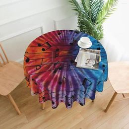 Table Cloth Tie Dye Music Notes On A Staff Tablecloth 60in Round 152cm Waterproof Home Decor Festive