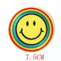 2018 Stickers Parches 90s Happy Hippy Rainbow Face Iron-on Patch Applique Motif Fabric Children Games Dartboard Decal4300605