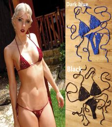 Crochet Mini bikini Set G Thong String Beach Micro Swimwear Cotton Sexy Lingerie Handmade Crochet Bikini6697048