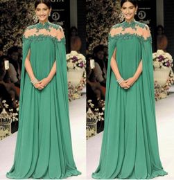 2020 Dubai Caftan Green Prom Dresses Long Chiffon Wraps Lace Applique Modest Evening Gowns A Line Mother Of The Bride Dress robe d2380770