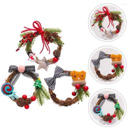 Decorative Flowers 3 Pcs Window Christmas Knitted Hat Mini Wreath Door Hanger Non-woven Fabric Decorations