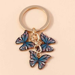 Keychains Lanyards Exquisite Enamel Butterfly Keychain Charming Animal Women and Mens Handbag Pendant DIY Jewellery Accessories Q240403