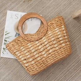 Daily Wear Beach Bags Women's Woven Bag Round Bamboo Handle Straw Simple Hard Portable Fashion Versatile Handbag