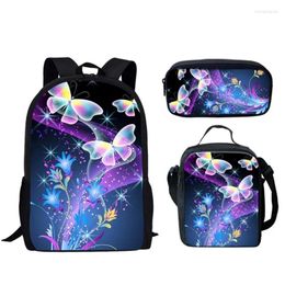 Backpack Cartoon Novelty Beautyful Butterfly Animal 3D Print 3pcs/Set Pupil School Bags Laptop Daypack Lunch Bag Pencil Case