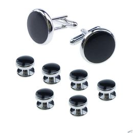 Cuff Links Mens Cufflinks And Studs Set Tie Clasp 8Pcs In Gift Box Shirts Classic Match For Business Formal Suit Imitation Rhodium G Dh2Pt