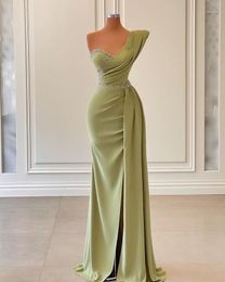 Elegant Green Mermaid Evening Dresses for Women One Shoulder Beaded Sleeveless Side Split Formal Wear Prom Birthday Party Pageant Gowns Special Occasion Dress