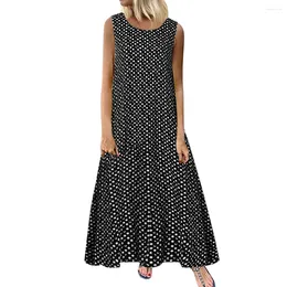 Party Dresses Plus Size Women Vintage Splicing Dot Printed Sleeveless Maxi Dress Formal Occasion Evening Loose Women'S