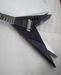 Rare Jack Ed Roman Vinnie Vincent Metllic Sinlver Purple Double Flying V Electric Guitar Floyd Rose Tremolo Locking Nut F7908980