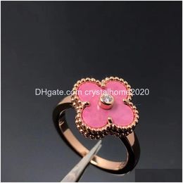 Band Rings Brand Luxury Clover Designer For Women Girls Diamond Crystal 18K Rose Gold Sweet Pink Love Nail Ring Party Wedding Jewelr Otjio