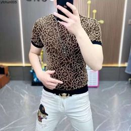 Summer Mens Short Sleeved T-shirt Breathable Personality Ice Silk Fashion Trend Hollowed Out High-quality and Light Luxury {category}