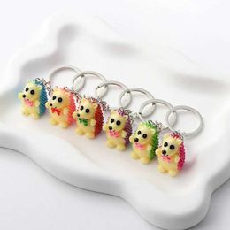 Keychains Lanyards Resin Colorful Hedgehog Cute Animals Key Rings For Women Men Friendship Handbag Decoration Handmade Jewelry Q240403