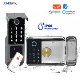Lock Outdoor Tuya Wifi Waterproof Smart Door Lock Double Side Fingerprint Sensor Digital Code IC Card TTLock App Electronic Gate Lock